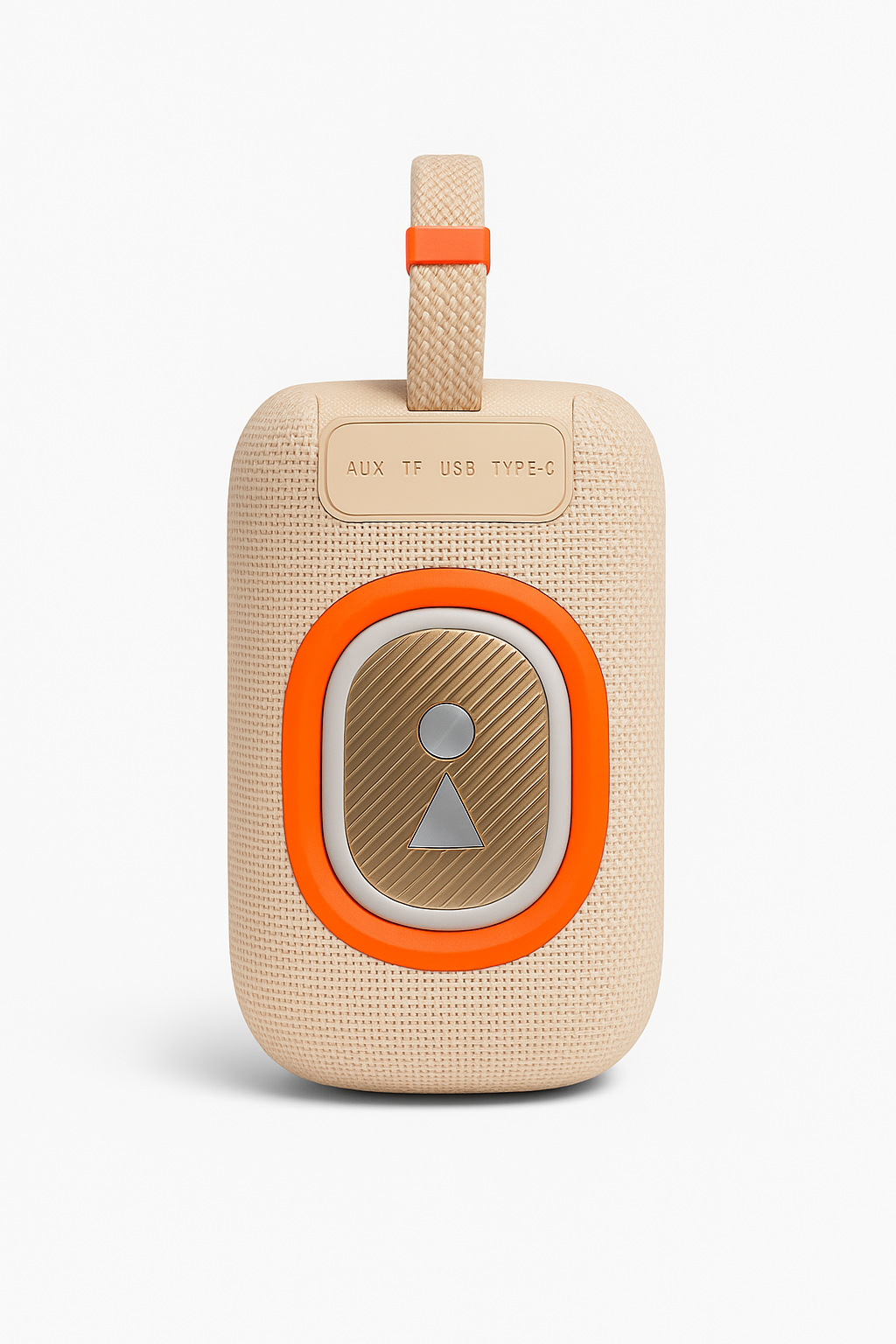 Parlante Bluetooth P PRO18 portátil beige con conectividad múltiple y diseño resistente al agua IPX6