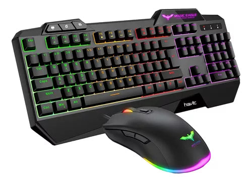 Combo gamer teclado y mouse óptico con iluminación RGB arcoíris y 4800 DPI para gaming profesional