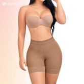 Panty faja levanta cola en color beige con compresión media-alta y encaje siliconado para moldear y definir la figura femenina.
