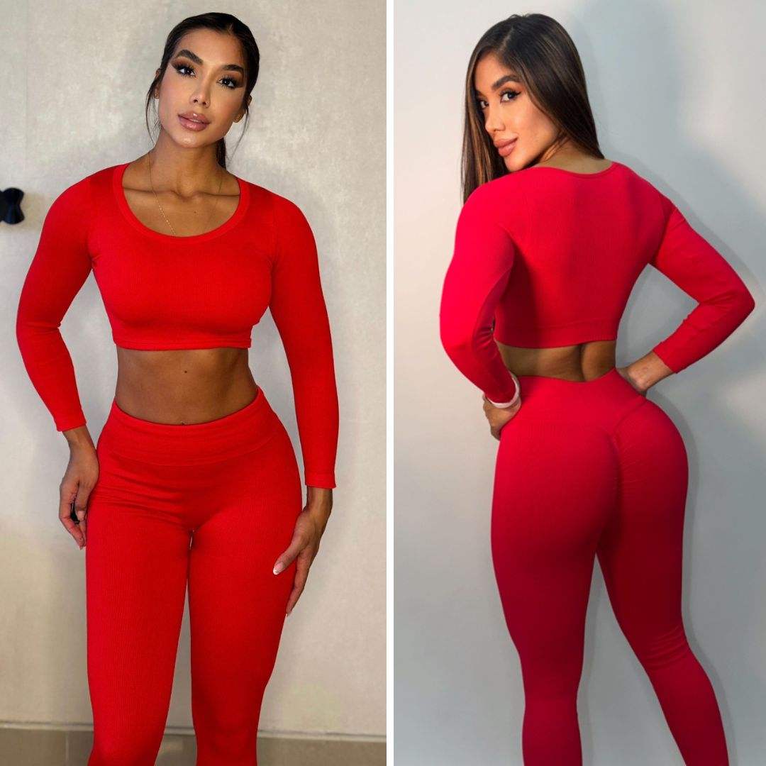 Conjunto Leggins y Camibuso Mujer negro sin costuras, moldeador, ajuste cómodo y tela americana premium