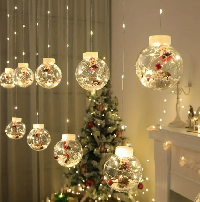 Cascada de Luces Navideñas de 3 metros con 10 bolas LED decorativas colgantes ideales para interiores y exteriores.