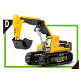 Set de construcción Bulldozer Grúa x4 juguetes armables educativos para niños con 4 modelos de grúas amarillas.