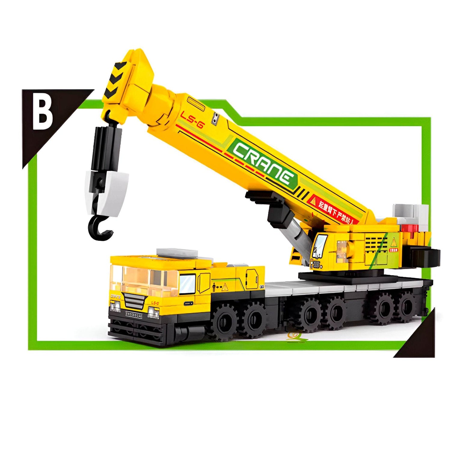 Set de construcción Bulldozer Grúa x4 juguetes armables educativos para niños con 4 modelos de grúas amarillas.