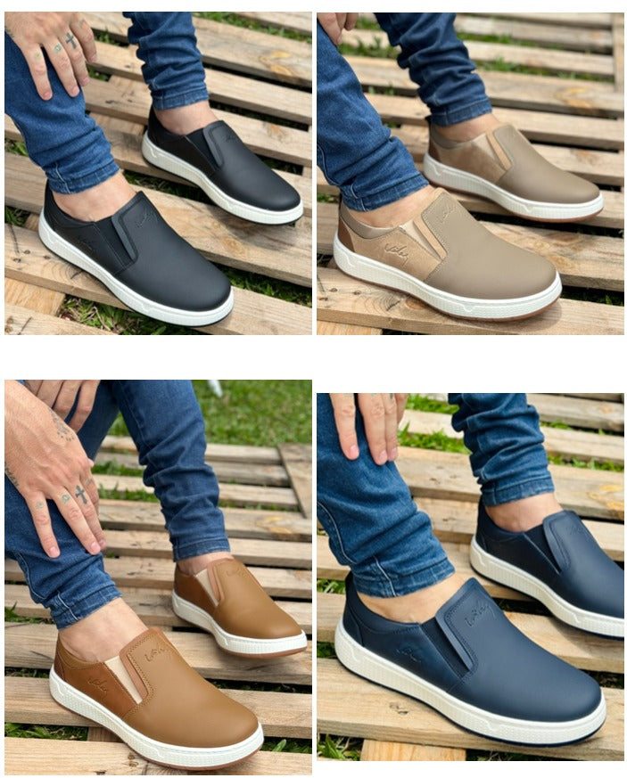 Mocasin negro para hombre, suela blanca. ¡Combinación versátil!